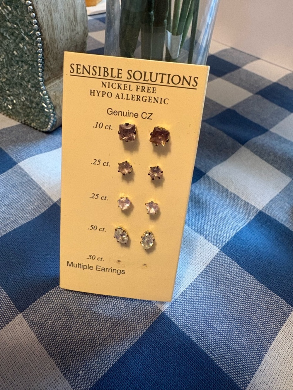 Sensible Solutions CZ Stud Earring Set - Clear and Light Pink Stones.